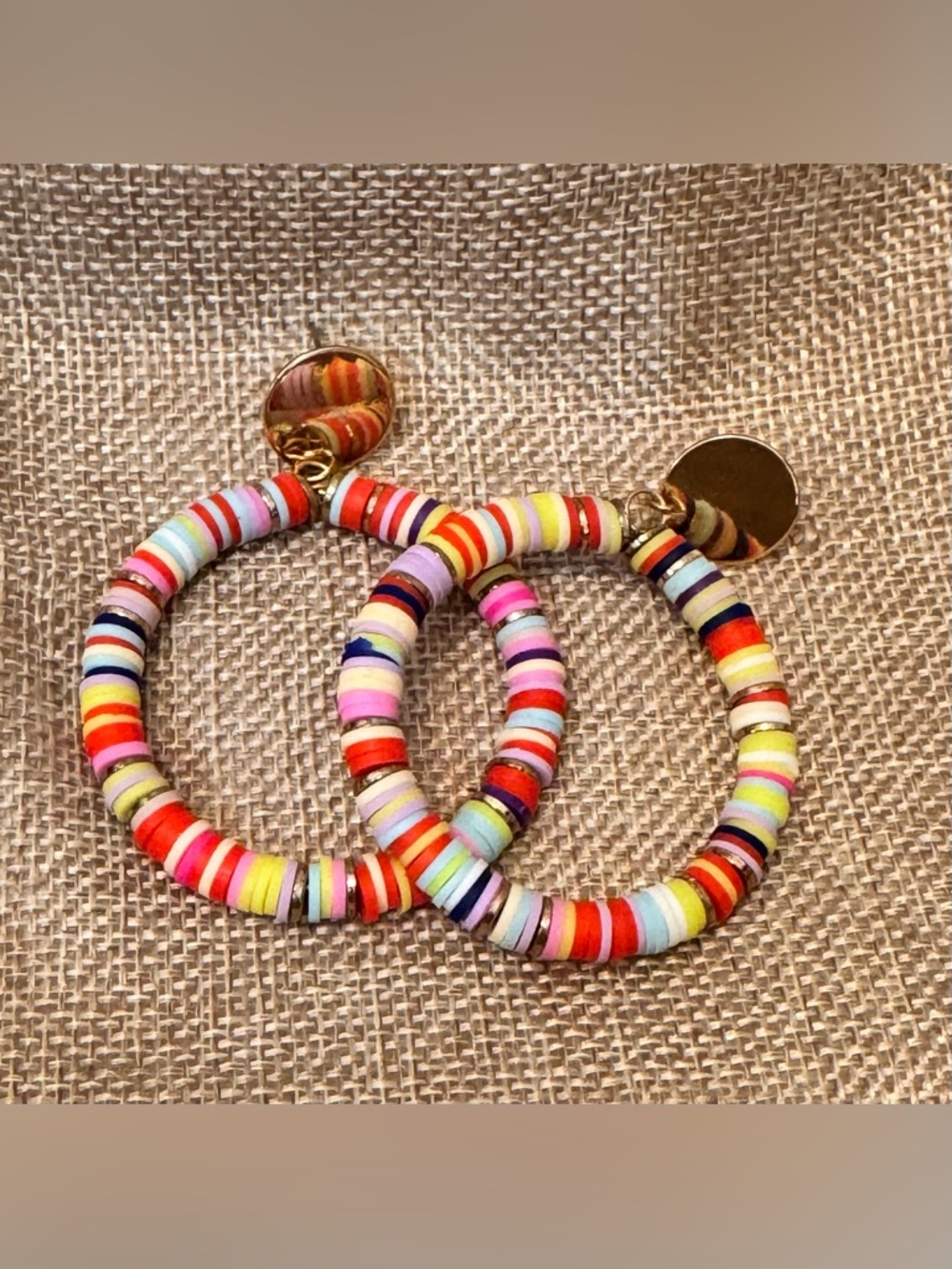 Multicolor Heishi Bead Open Hoop Earrings - Picture 2 of 3
